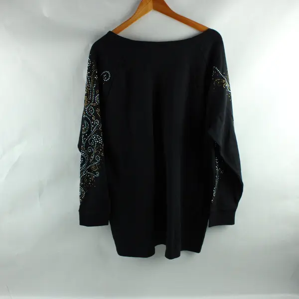 Quacker Factory By Jeanne Bice Black Long Sleeve Bedazzled Sleeves Top 2X