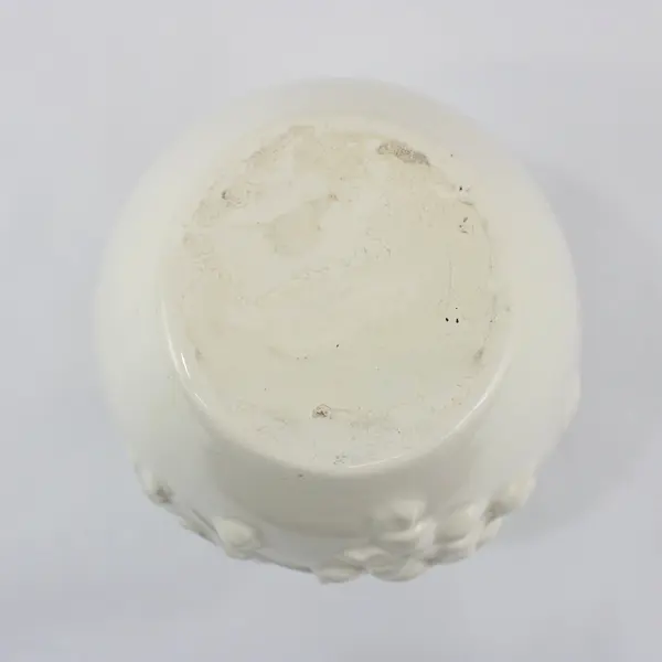 White Ceramic Handled Vase Embossed Floral Pattern 8 Inch