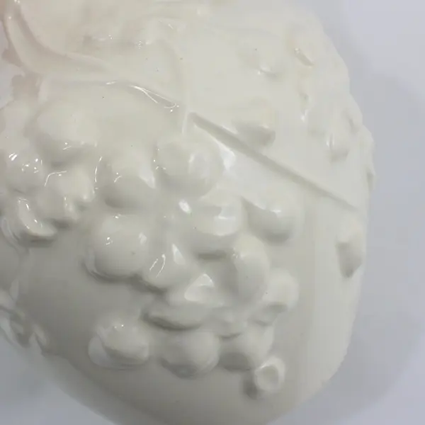 White Ceramic Handled Vase Embossed Floral Pattern 8 Inch
