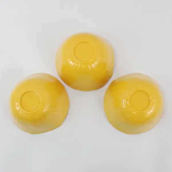 Set of 3 Pier 1 Imports Yellow Floral Shaped Melamine Bowls 4.5"