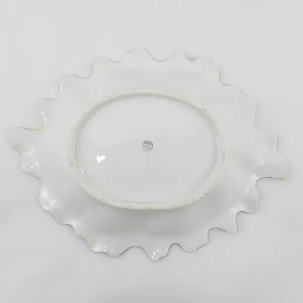 Vintage Cream and Green Oval Rose Pattern Bowl Gold Floral Trim Scalloped Rim