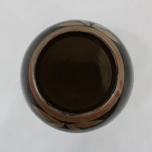 Handmade Ceramic Vase Brown Tan Floral Pattern 9.5 Inch