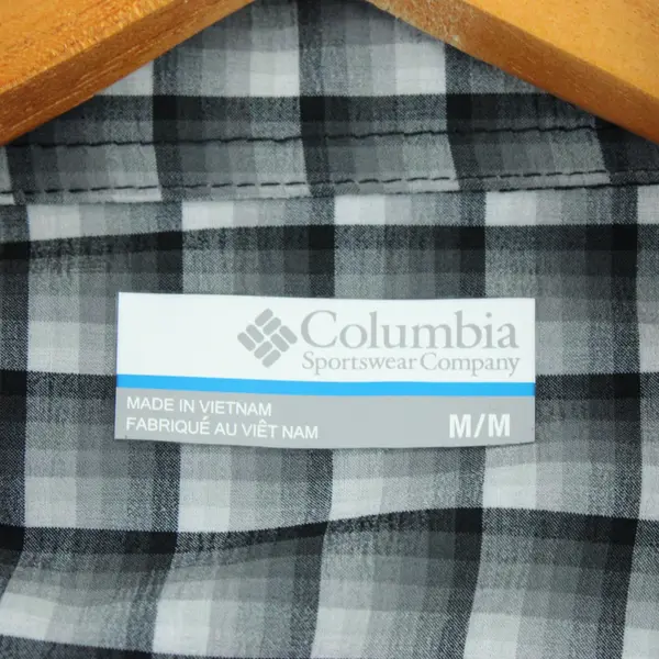 Columbia Men's Short Sleeve Button Down Shirt Gray White Plaid Check M