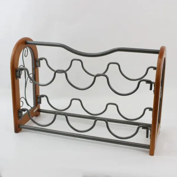 6-Bottle Wooden Wine Rack with Removable Metal Holders Rustic Bar Decor