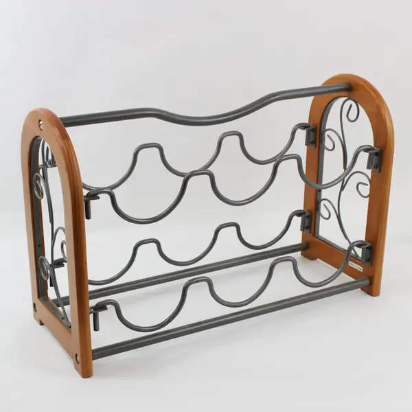 6-Bottle Wooden Wine Rack with Removable Metal Holders Rustic Bar Decor