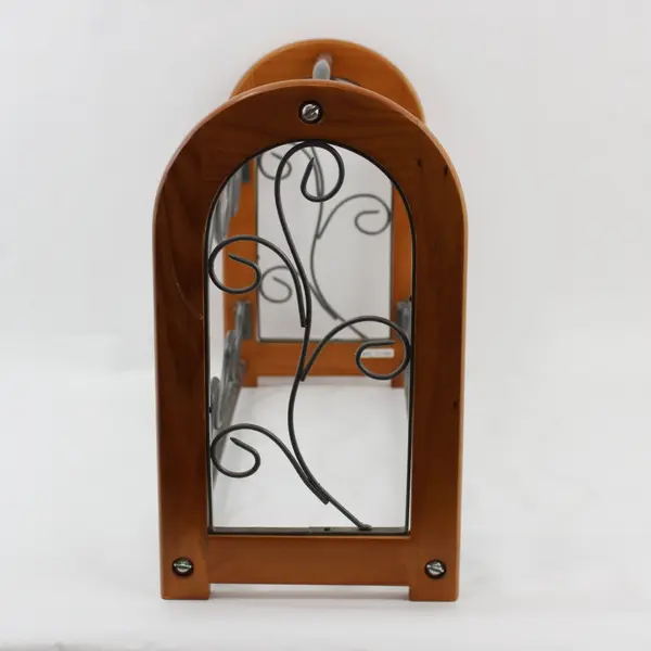 6-Bottle Wooden Wine Rack with Removable Metal Holders Rustic Bar Decor