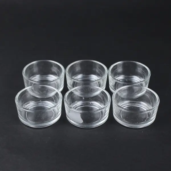 Set of 6 Thick Round Clear Glass Tealight Candle Holders