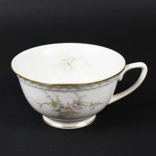 Vogue Fine China Old Rose Footed Teacup Pink Floral Gold Rim