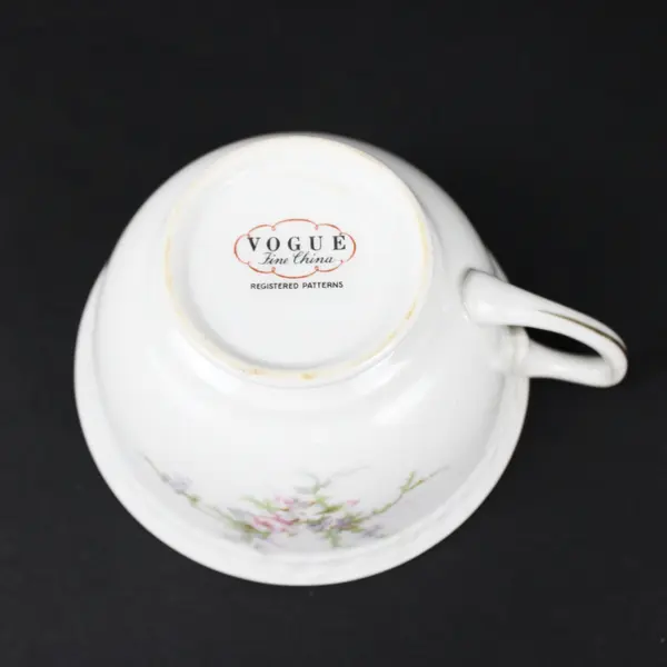 Vogue Fine China Old Rose Footed Teacup Pink Floral Gold Rim