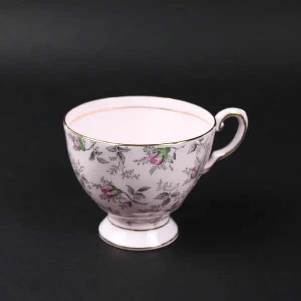Tuscan Fine English Bone China Floral Footed Teacup Gold Trim Pink