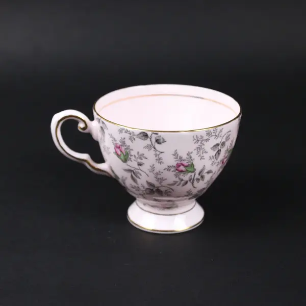 Tuscan Fine English Bone China Floral Footed Teacup Gold Trim Pink