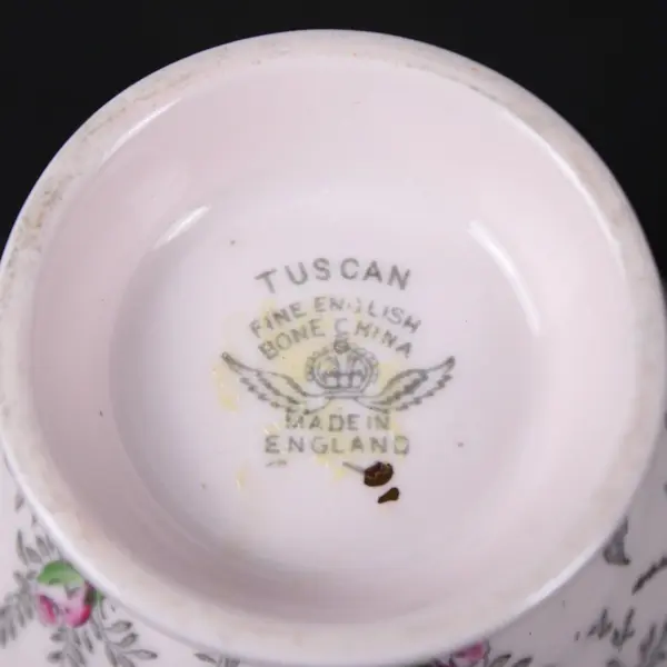 Tuscan Fine English Bone China Floral Footed Teacup Gold Trim Pink