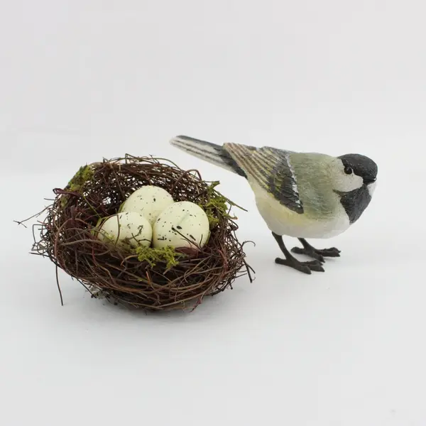 Ceramic Black-Capped Chickadee Figurine With Nest And Eggs