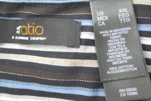 Ratio Claiborne Company Men's Button Up Shirt Stripped Long Sleeved Size XXL