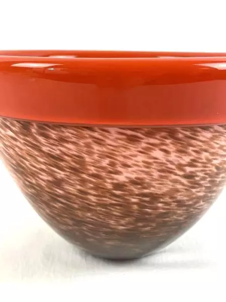 Speckled Terracotta Bowl with Orange Rim 9.5" Diameter Very Good Condition