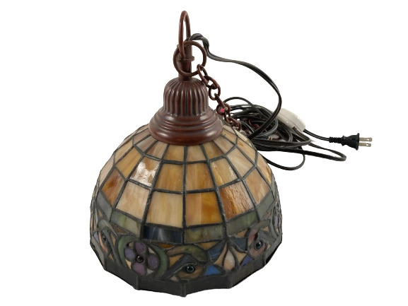 Pair of Tiffany Style Electric Stained Glass Hanging Lamps With Dimmer Switches