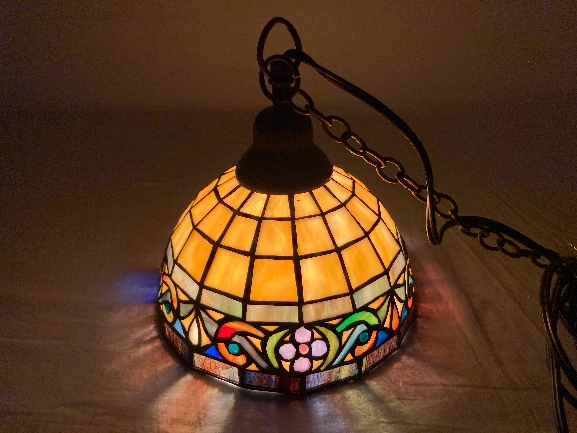 Pair of Tiffany Style Electric Stained Glass Hanging Lamps With Dimmer Switches