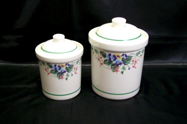 Vintage Linden Ivy Ceramic Canister Set of 2 1991 HMK Floral Green Cream