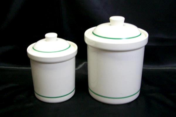 Vintage Linden Ivy Ceramic Canister Set of 2 1991 HMK Floral Green Cream