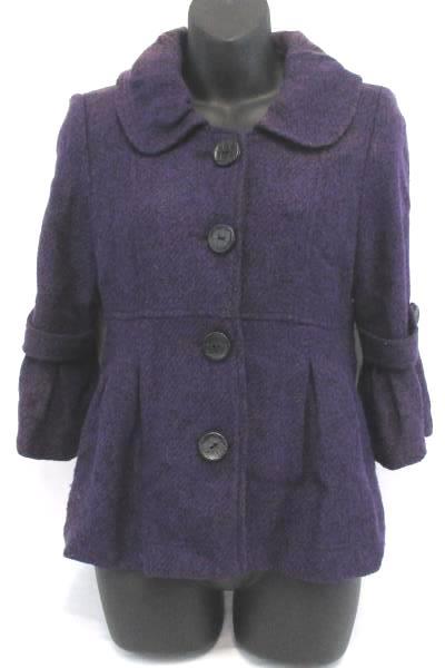Purple Peacoat Jacket Girl Youth Size SM Lined Large Buttons Flare Sleeve