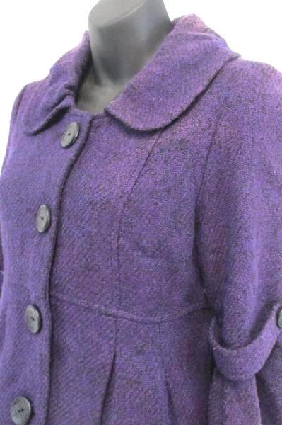 Purple Peacoat Jacket Girl Youth Size SM Lined Large Buttons Flare Sleeve