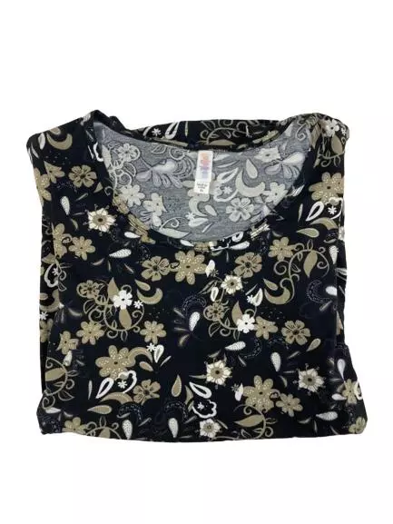 LulaRoe Floral Irma Tee Shirt Top Women's XS Black Tan Paisley Good Condition