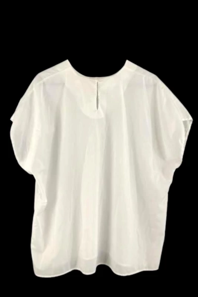 Vintage Orare Women's Top 2X White Chiffon Sheer Short Sleeves Stain