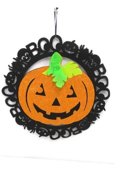 Lot of 3 Halloween Decor Glitter Pumpkin Figure Statues Door Mat Wall Hang