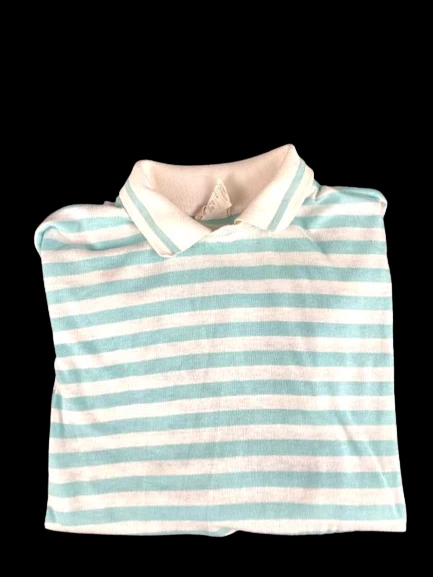 Vintage The Fox Collection Women's Medium Striped Aqua Polo Shirt Top