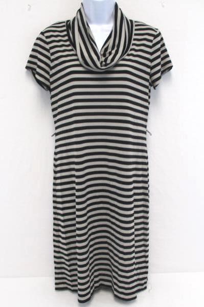 Liz Claiborne Stretch Striped Dress Black and Grey Above Knee Cowl Women's Sz 6
