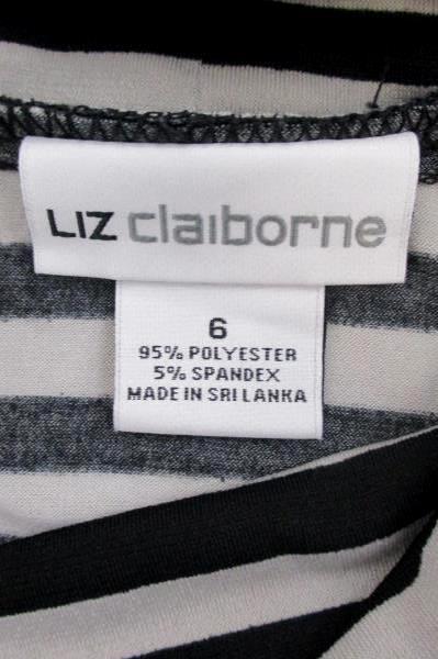 Liz Claiborne Stretch Striped Dress Black and Grey Above Knee Cowl Women's Sz 6