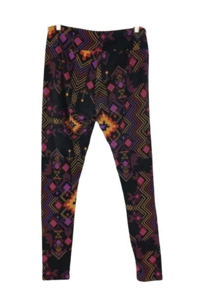 LuLaRoe Tall & Curvy Leggings Women's Black Orange Geometric Soft Pants