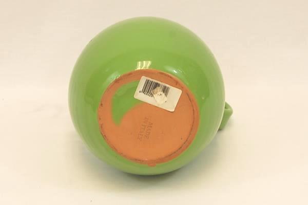 Vibrant Green Glazed Pottery Pitcher Made In Italy 7.5" Tall Kitchen Home Decor