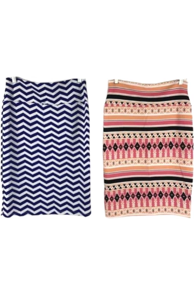 Lot of 2 LuLaRoe Skirts Cassie Knit Pencil Bright Chevron Women's Size Medium