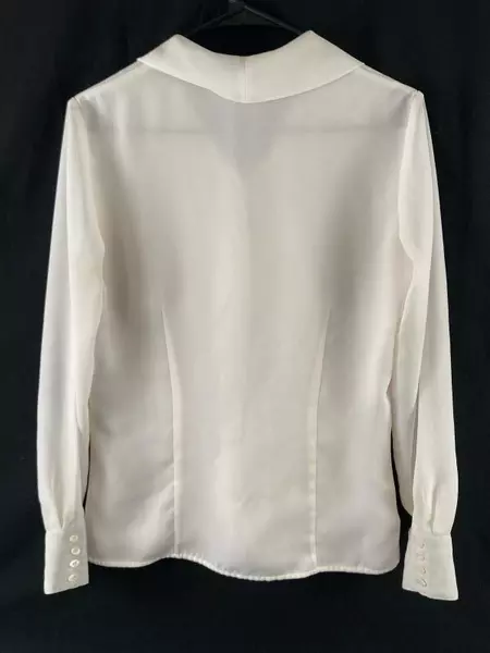 Vintage Van Heusen Women's Cream Sheer Blouse Small Long Sleeve Stained