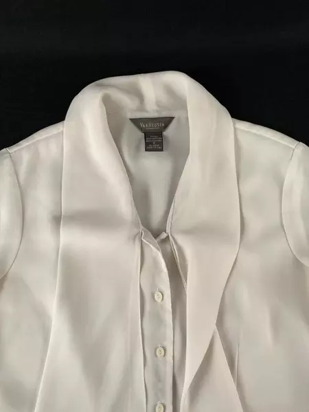 Vintage Van Heusen Women's Cream Sheer Blouse Small Long Sleeve Stained