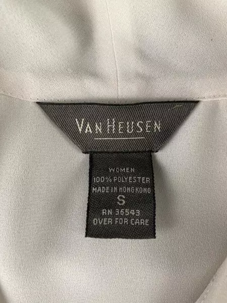 Vintage Van Heusen Women's Cream Sheer Blouse Small Long Sleeve Stained