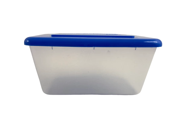 Lot of 5 Food Storage Containers with Blue Lids Round & Rectangular Shapes