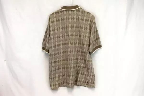 Pro-Celebrity Polo Shirt Top Tan Cream Geometric Cotton Poly Men's Size M