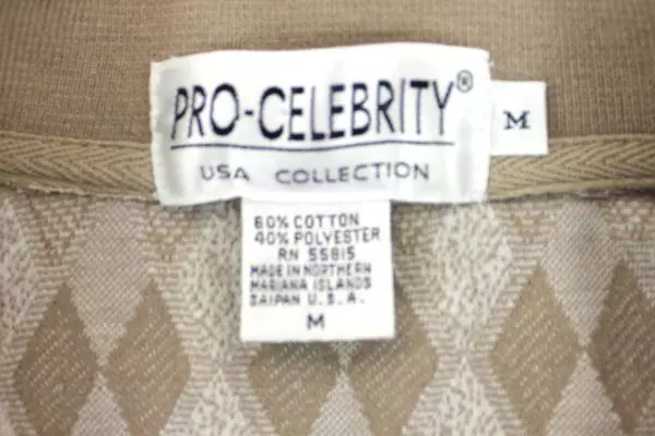 Pro-Celebrity Polo Shirt Top Tan Cream Geometric Cotton Poly Men's Size M
