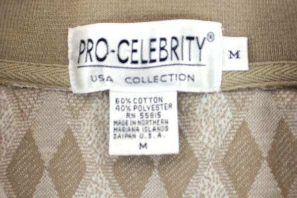 Men's Pro-Celebrity Polo Shirt Tan Cream Geometric Cotton/Poly Size M