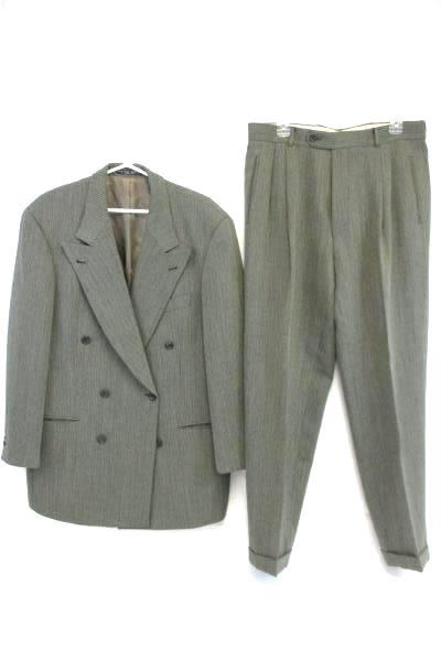 Hugo Boss Gray Tweed Herringbone Wool Pleated Front 2 Piece Suit 44L 36 x 31