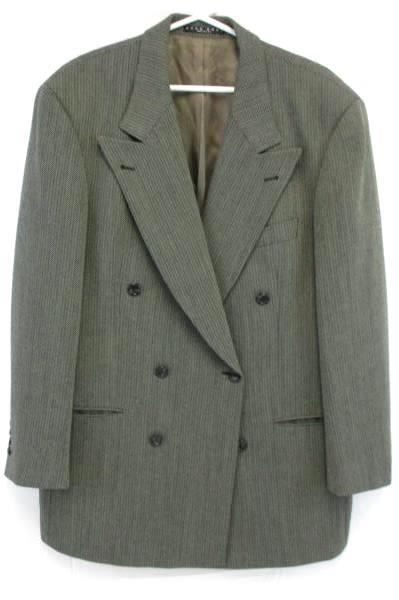 Hugo Boss Gray Tweed Herringbone Wool Pleated Front 2 Piece Suit 44L 36 x 31
