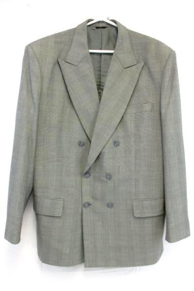 Executives Closet 2 Piece Suit Custom Tailored Gray Checkered Men's 44L 36W 34L