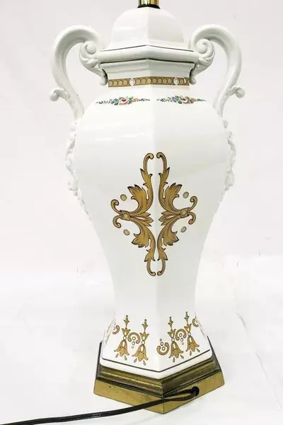 Vintage Ceramic Porcelain Floral Motif Victorian Table Lamp White Shade Tested