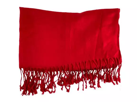 Vintage Pashmina Red Scarf Wrap with Fringe 72.25" Long Good Condition