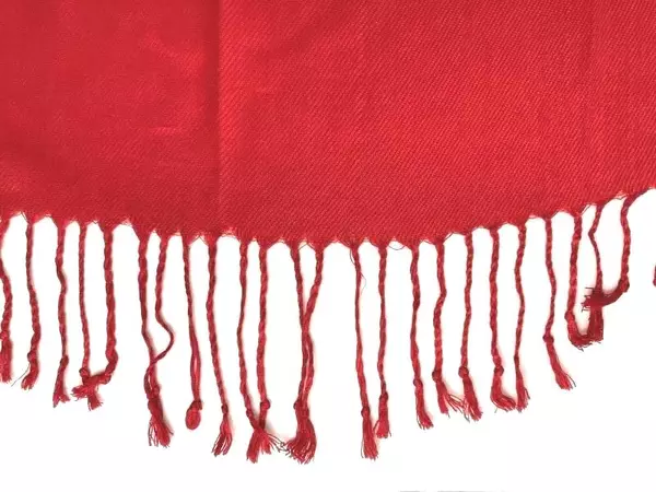 Vintage Pashmina Red Scarf Wrap with Fringe 72.25" Long Good Condition
