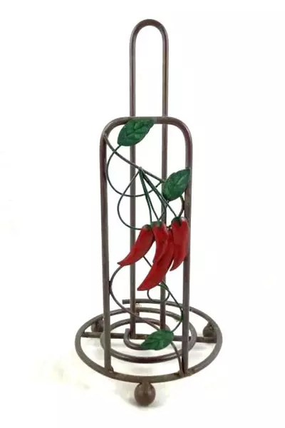 Rustic Paper Towel Holder Cast Iron Mug Rack Chili Peppers Southwestern
