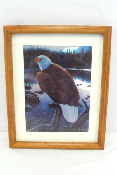 Metallic Foil Print Bald Eagle Perched on Log by Lake Daniel Renn Pierce Signed