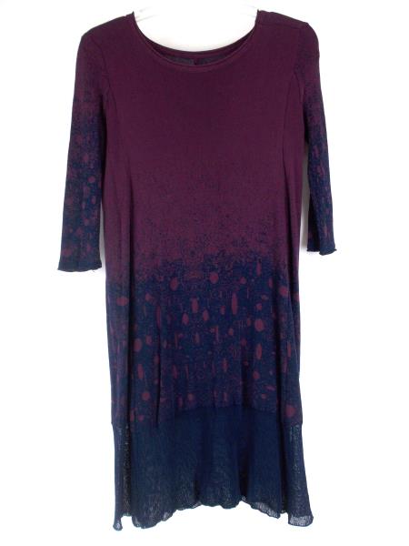 MORDENMISS Tunic Sweater Dress Stretch Purple & Blue 3/4 Sleeve